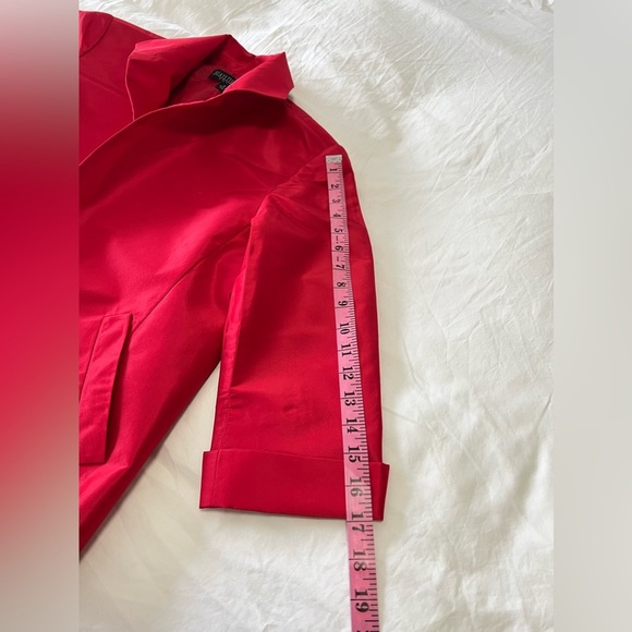 Lafayette 148 | SZ 6 Petite Red 100% Silk Blazer Jacket | Open Front 3/4 Sleeve - Picture 3 of 10